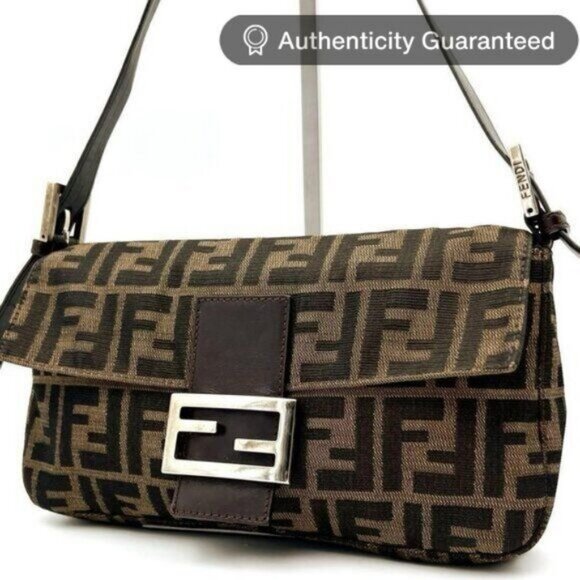 Fendi Handbags - Authentic FENDI Zucca Mamma Baguette Canvas Leather Shoulder Bag Brown